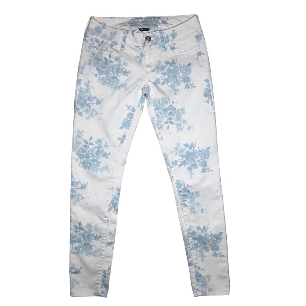American Eagle Jeggings Floral Jeans Women's Size 2 White Stretch Casual